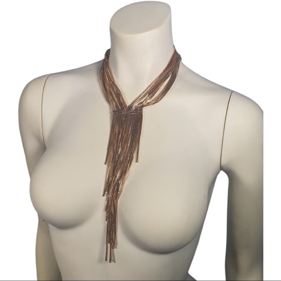 Gold colored waterfall chain necklace elegant statement piece - Picture 2 of 7